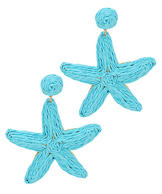 Wrapped Raffia Starfish Earrings Aqua
