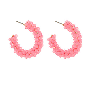 Bead Glass Hoops Hot Pink
