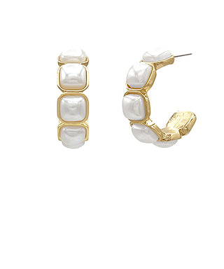 Square Pearl Hoops Gold