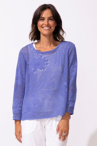 Escape by Habitat Baja Blue Floral Crochet Pullover