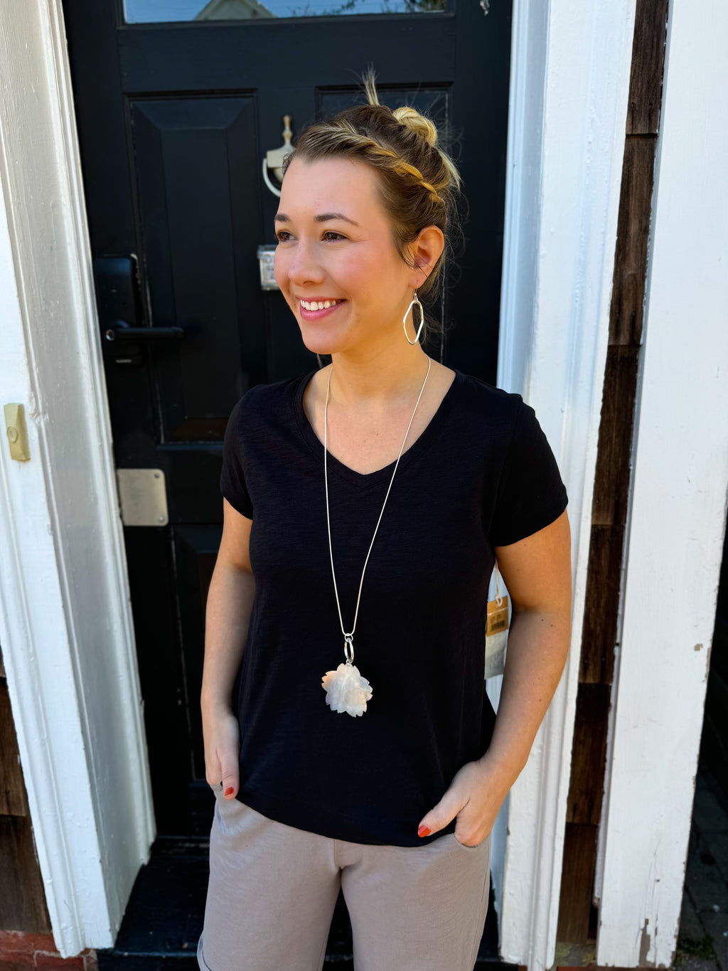 Escape by Habitat Black Cotton V-Neck Tee – Blooming Boutique