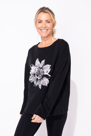 Escape by Habitat Black Flower Painted Pullover