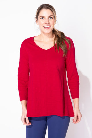 Escape by Habitat Cherry Red Cotton Seamed V-Neck Tunic