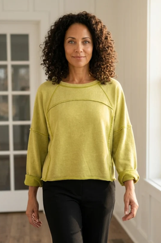 Escape by Habitat Citron French Terry Raw Edge Boxy Pullover