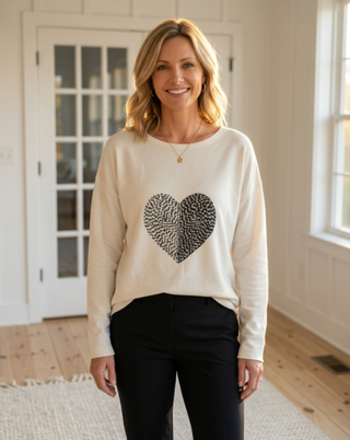 Escape by Habitat Fog Needlepoint Heart Crew Neck Fleece Pullover