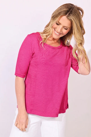 Escape by Habitat Fuchsia Cotton Seamed Elbow Tee