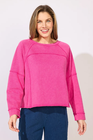 Escape by Habitat Fuchsia French Terry Raw Edge Boxy Pullover