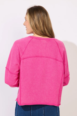 Escape by Habitat Fuchsia French Terry Raw Edge Boxy Pullover