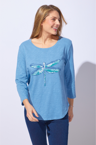 Escape by Habitat Indigo Dragonflies High Low Cotton Tee