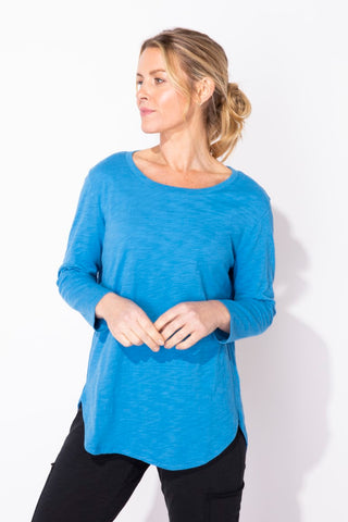 Escape by Habitat Lapis Blue High Low Cotton Tee at Blooming Boutique