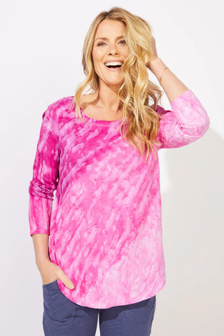 Escape by Habitat Mystic Dyed Fuchsia High Low Cotton Tee