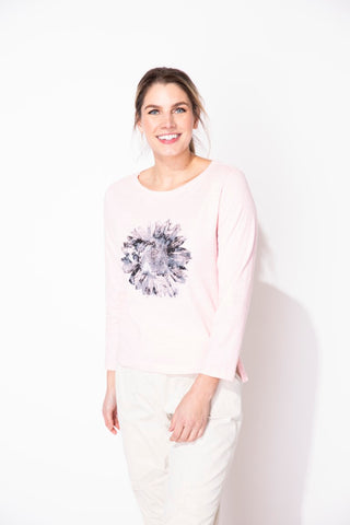 Escape by Habitat Pink Sunflower Step Hem Boxy Cotton Tee