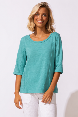 Escape by Habitat Teal Cotton Seamed Elbow Tee