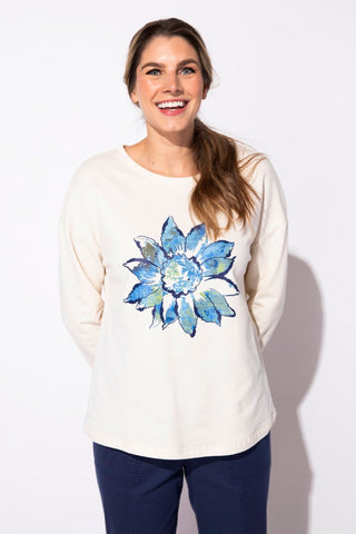 Escape by Habitat Winter White Flower Painted Pullover