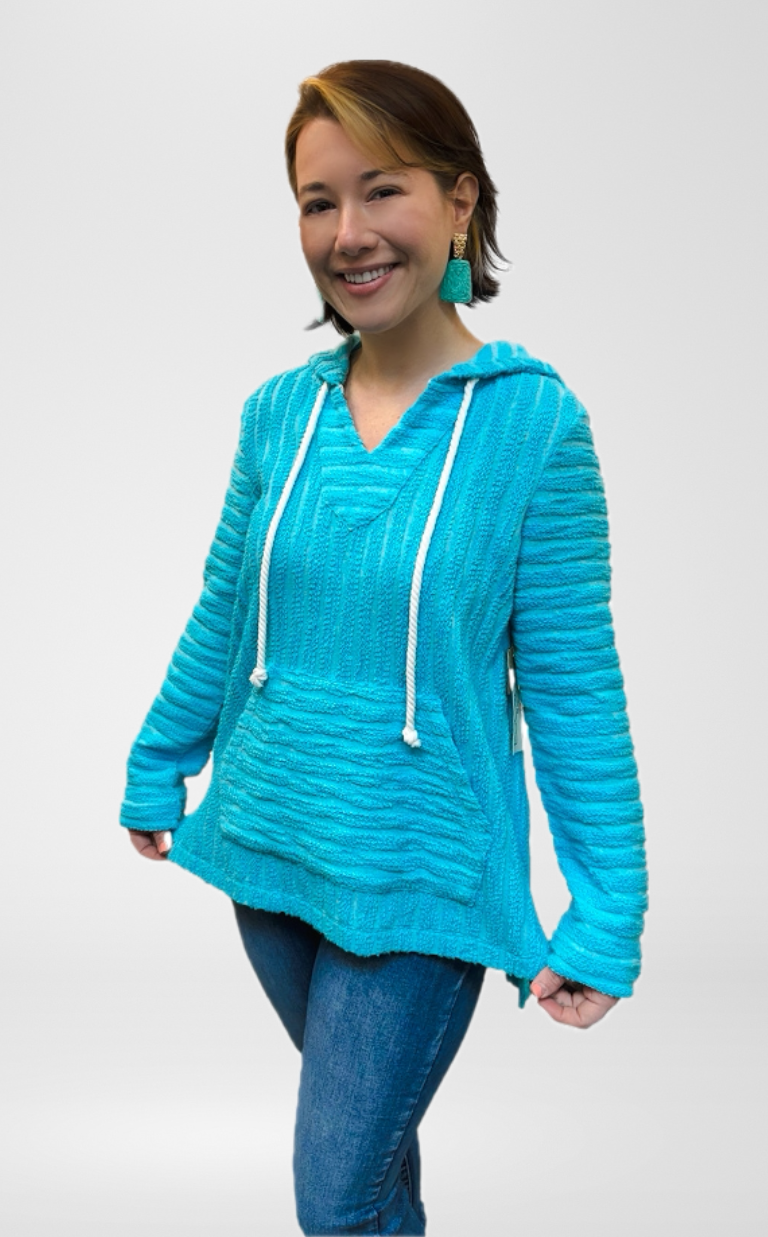 Escape by Habitat Island Striped Turquoise Terry Hoodie