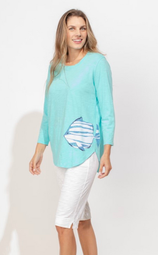 Escape by Habitat Turquoise Fish High Low Scoop Neck Tee