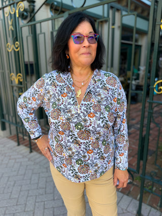 Lulu B Rustic Bloom Quarter Zip Pullover