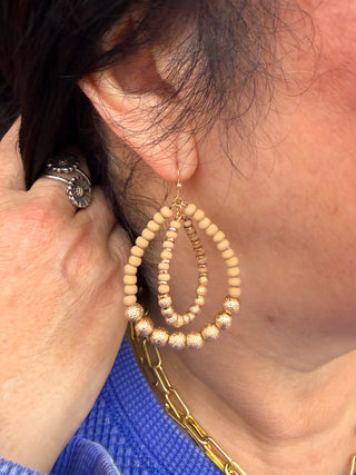 Gold and Taupe Teardrop Earrings