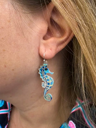 Blue Seahorse Earrings