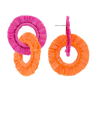 Raffia Double Ring Earrings Fuchsia