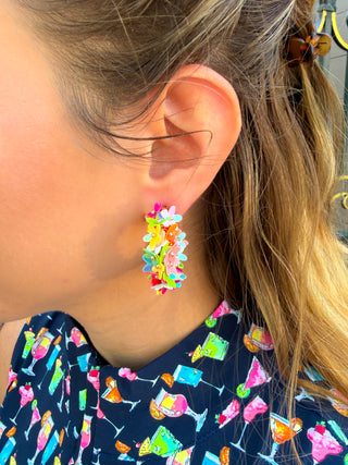 Multicolor Flower Hoop Earrings