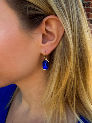 Blue Crystal Rectangle Earrings