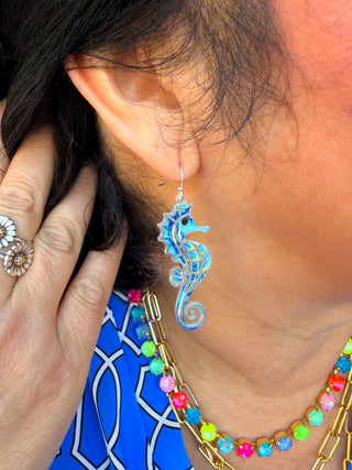 Blue Seahorse Earrings