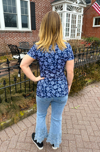 Tango Mango Navy Blossom V-Neck T-Shirt