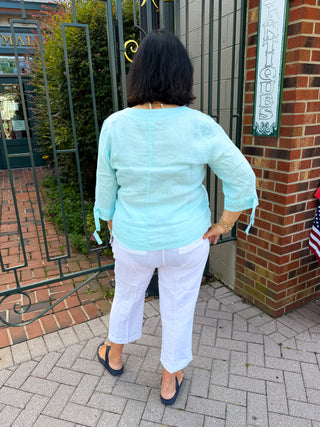 Lulu B Seafoam Tie Sleeve Linen Top