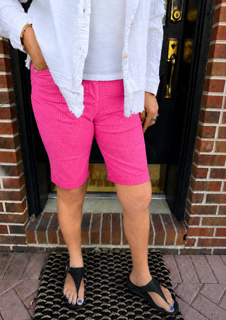 Beachtime by Lulu B Bright Hot Pink 10” Seersucker Short