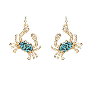 Crab Chipped Stone Earrings Turquoise