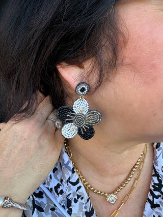 Black and White Flower Earrings