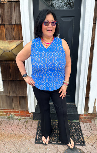 Lulu B Bright Periwinkle Lattice Sleeveless V-neck Top