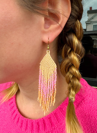 Pink and Yellow Beaded Earrings