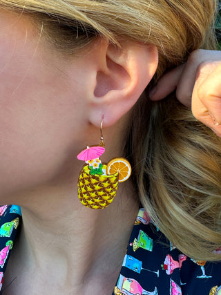 Gold Sparkle Pineapple Drink Earrings