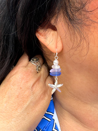 Blue Starfish Seaglass Earrings