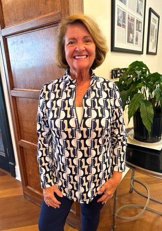 Lulu B Neutral Mosaic Quarter Zip Pullover