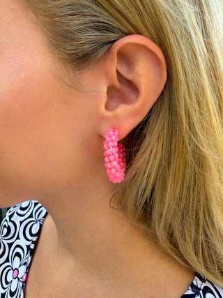 Bead Glass Hoops Hot Pink