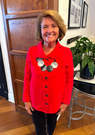 Lulu B Crimson Button Down Jacket Top