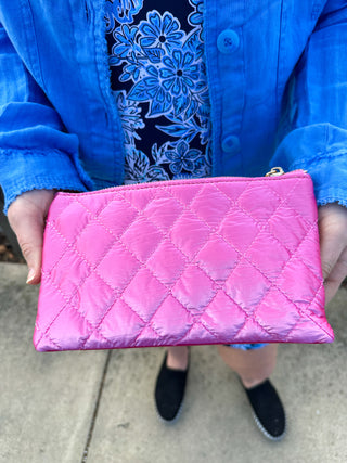 Riley Vegan Crossbody - Quilted Bright Pink Pearl