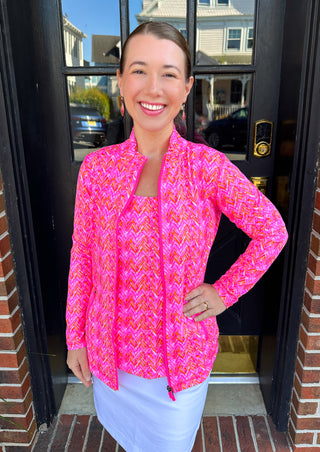 Lulu B Pink and Orange Chevron Zip Jacket