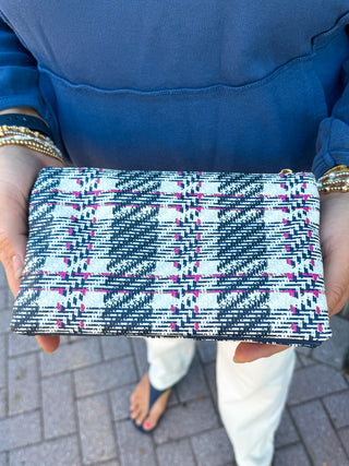 Riley Vegan Crossbody - Navy Plaid