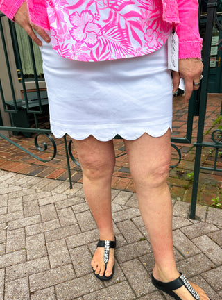 Lulu Scallop White Denim Scallop Skort