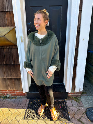 Olive Zip-Front Cape