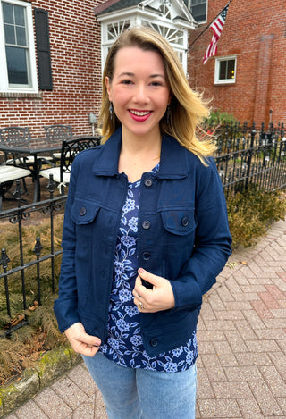 Tango Mango Stretch Linen Jacket Navy