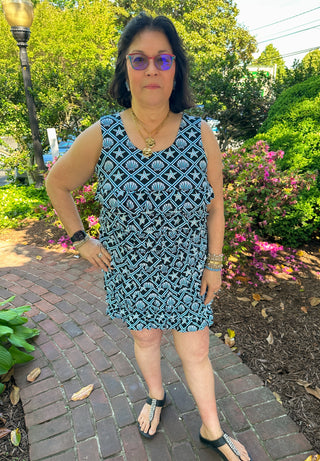Lulu B Cha Cha Black and Turquoise Shells Tank