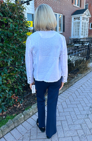 Lulu B Chic White Frayed Edge Linen Zip Jacket