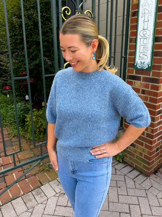 Charlie B Heather Denim Balloon Elbow Sleeve Sweater