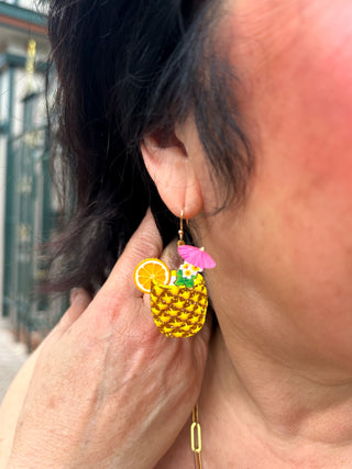 Gold Sparkle Pineapple Drink Earrings