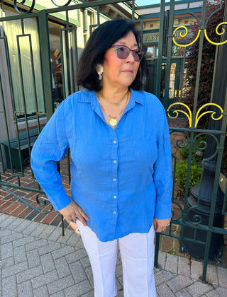 Lulu B Bright Periwinkle Linen Button Down Collar Top